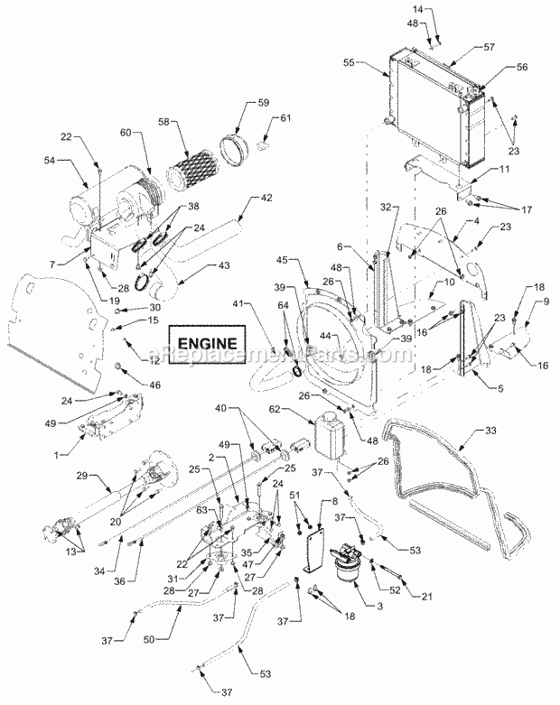 Engine And Drive Shaft 1b065g & Before Diagram and Parts List for 5234DL 54AL544-710, 54BL544-710 Cub Cadet Lawn Tractor